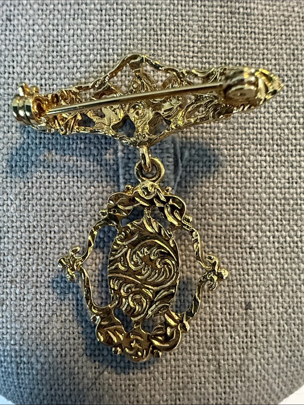 Gold-Tone Blue Cat's Eye & Pearl Accent Brooch by